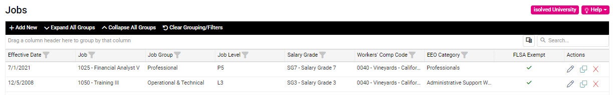 Employee Job Screen